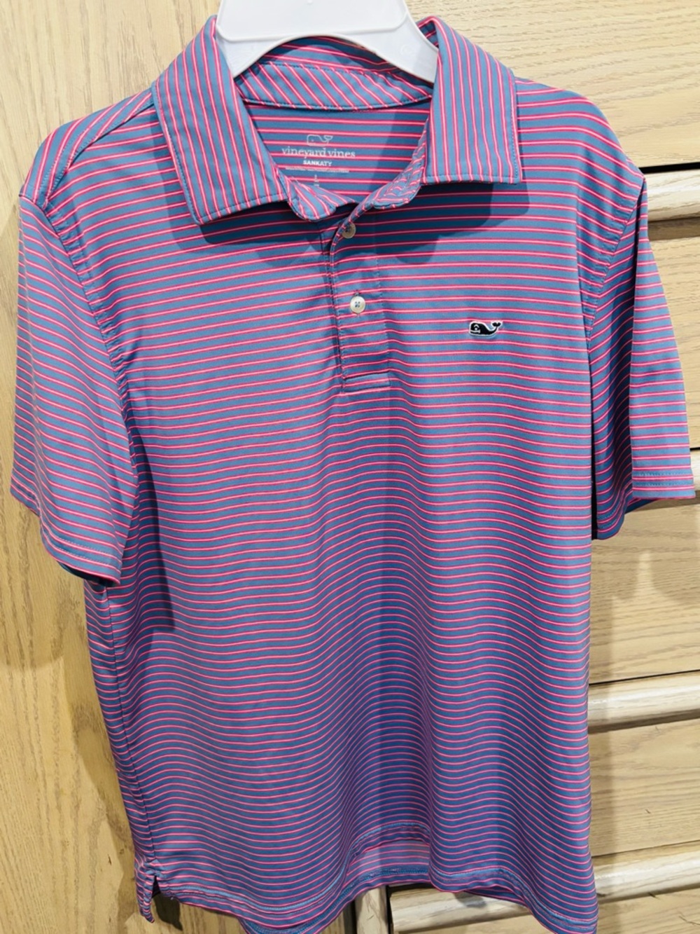 Vineyard Vines Blue and Pink Striped Boys Polo. Preowned.